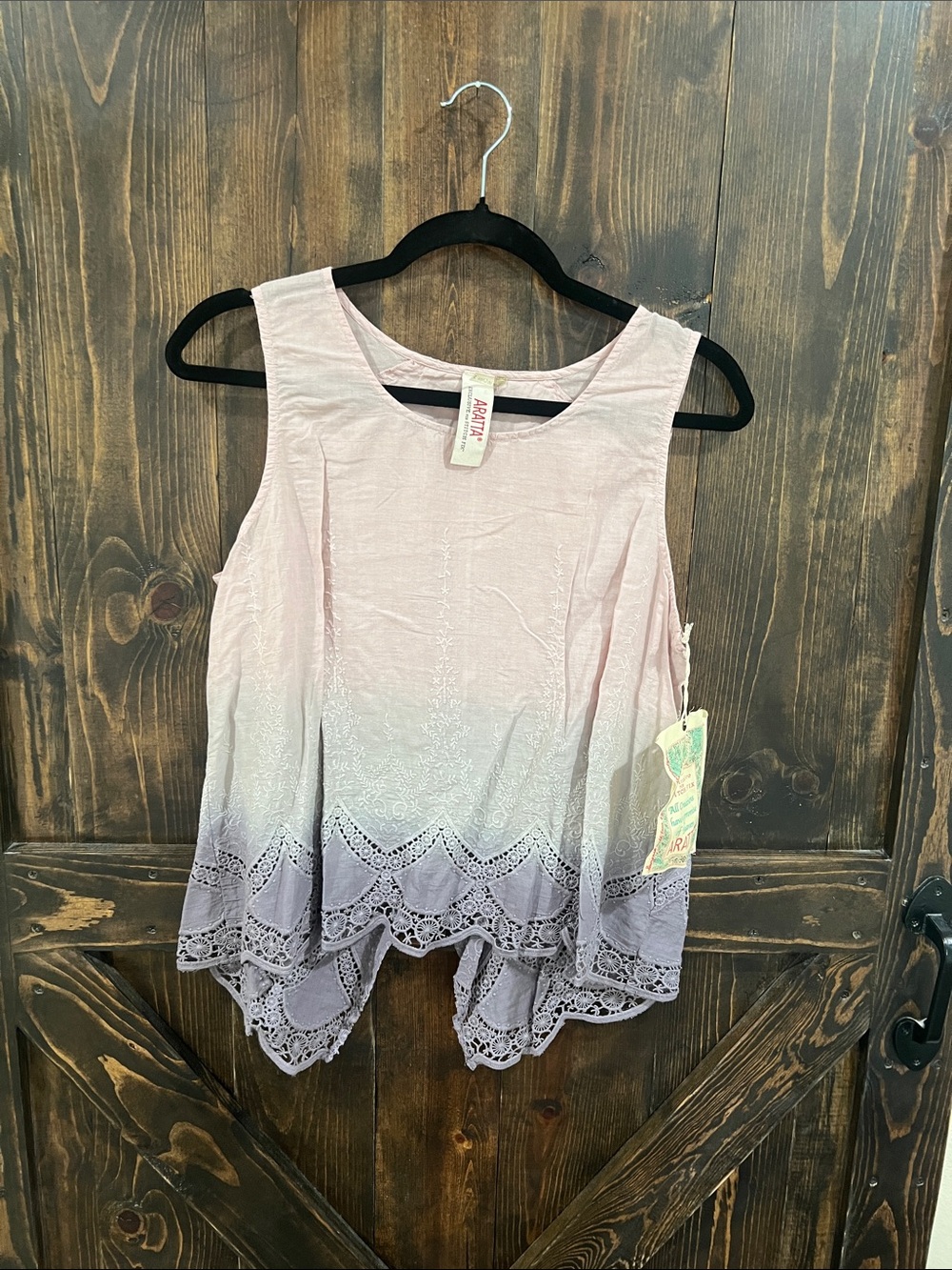 Aratta Pink to Lavender Ombre Scalloped Lace Tank
